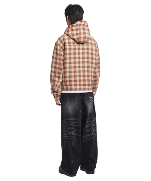 NOMANUAL(NOMANUAL)の「CHECK HOODED JACKET - BURGUNDY(その他アウター・レディース・その他・MEDIUM/LARGE/SMALL)」の4枚目の写真
