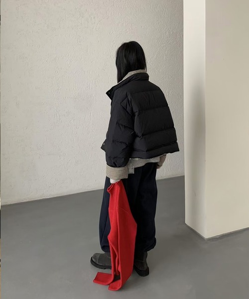nonomi（ノノミ）の「チェック切り替え中綿スタンドカラージャケット（ダウンジャケット/コート・レディース・ブラウン/ブラック/アイボリー・FREE）」の4枚目の写真