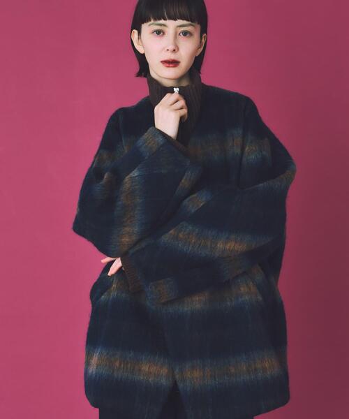 THE GOODLAND MARKET（ザグッドランドマーケット）の「cwtch　CHECK MIDDLE COAT（ノーカラージャケット・レディース・ベージュ系その他/ブルー系その他・FREE）」の2枚目の写真