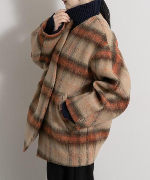 THE GOODLAND MARKET（ザグッドランドマーケット）の「cwtch　CHECK MIDDLE COAT（ノーカラージャケット・レディース・ベージュ系その他/ブルー系その他・FREE）」の21枚目の写真