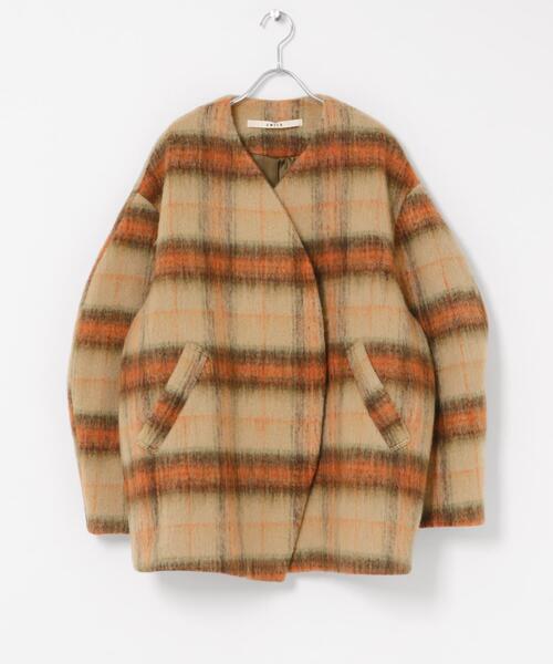 THE GOODLAND MARKET（ザグッドランドマーケット）の「cwtch　CHECK MIDDLE COAT（ノーカラージャケット・レディース・ベージュ系その他/ブルー系その他・FREE）」の15枚目の写真