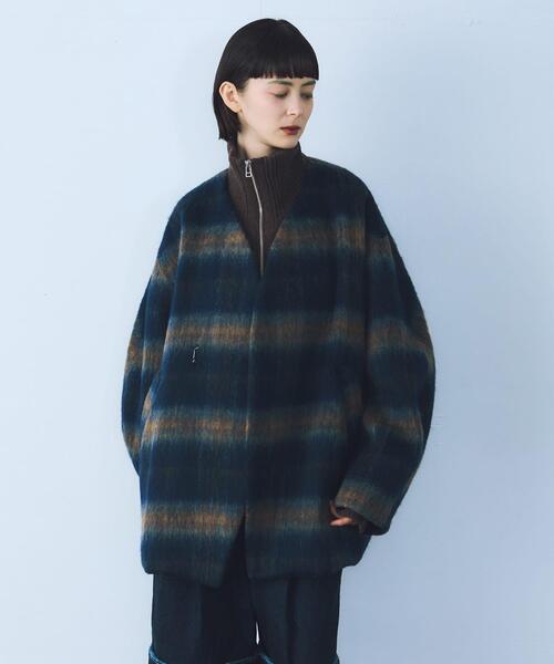 THE GOODLAND MARKET（ザグッドランドマーケット）の「cwtch　CHECK MIDDLE COAT（ノーカラージャケット・レディース・ベージュ系その他/ブルー系その他・FREE）」の12枚目の写真