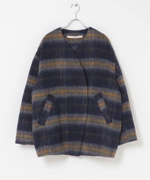 THE GOODLAND MARKET（ザグッドランドマーケット）の「cwtch　CHECK MIDDLE COAT（ノーカラージャケット・レディース・ベージュ系その他/ブルー系その他・FREE）」の9枚目の写真