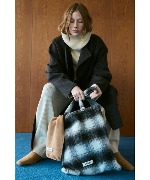 シャギーチェックトートバッグ / A4、14インチのPC収納可能（トート