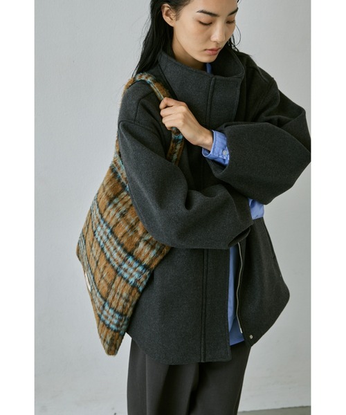 シャギーチェックトートバッグ / A4、14インチのPC収納可能（トート