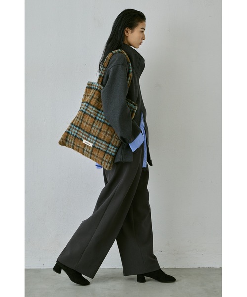 シャギーチェックトートバッグ / A4、14インチのPC収納可能（トート