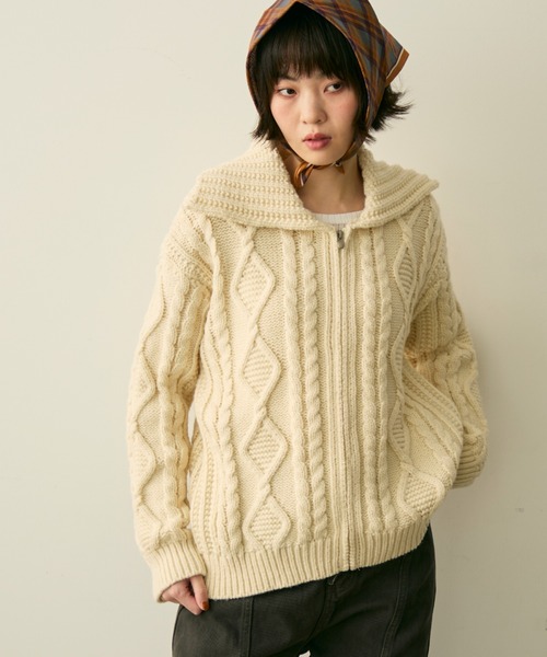 cable zip knit / ケーブルジップニット（カーディガン/ボレロ）｜full