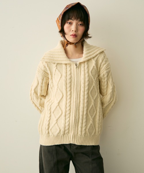 セール】cable zip knit / ケーブルジップニット（カーディガン/ボレロ
