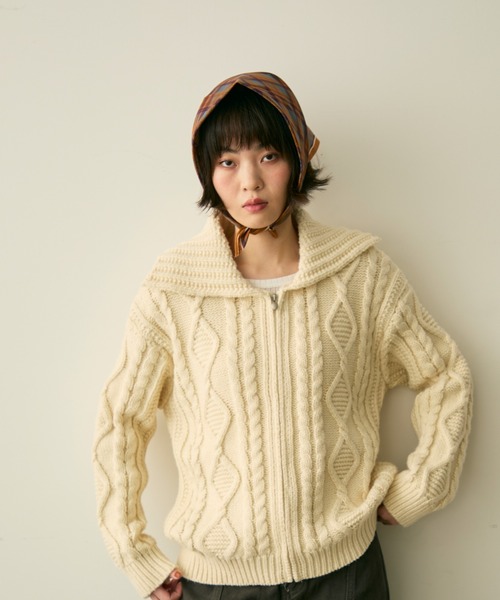 セール】cable zip knit / ケーブルジップニット（カーディガン/ボレロ