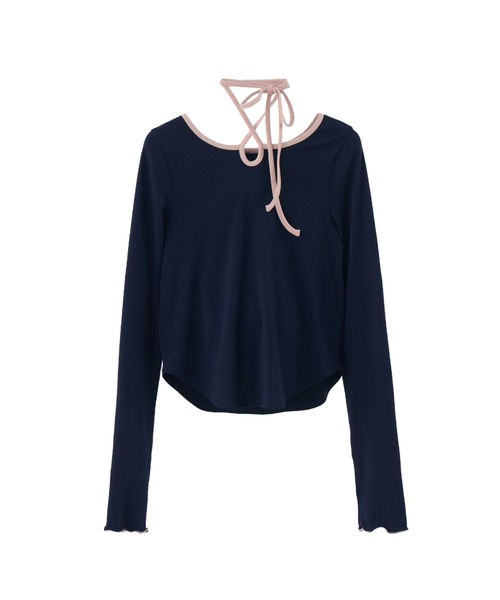 idem（イデム）の「bi color choker long sleeve tops / バイカラーチョーカーロングスリーブトップス（Tシャツ/カットソー・レディース・ネイビー/モカ・FREE）」の17枚目の写真