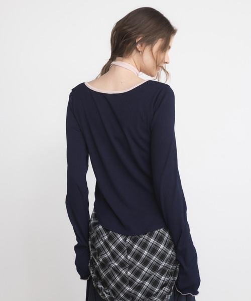 idem（イデム）の「bi color choker long sleeve tops / バイカラーチョーカーロングスリーブトップス（Tシャツ/カットソー・レディース・ネイビー/モカ・FREE）」の14枚目の写真