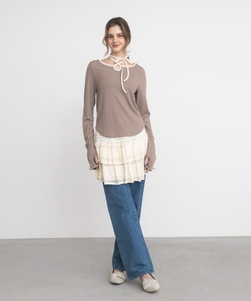 idem（イデム）の「bi color choker long sleeve tops / バイカラーチョーカーロングスリーブトップス（Tシャツ/カットソー・レディース・ネイビー/モカ・FREE）」の20枚目の写真