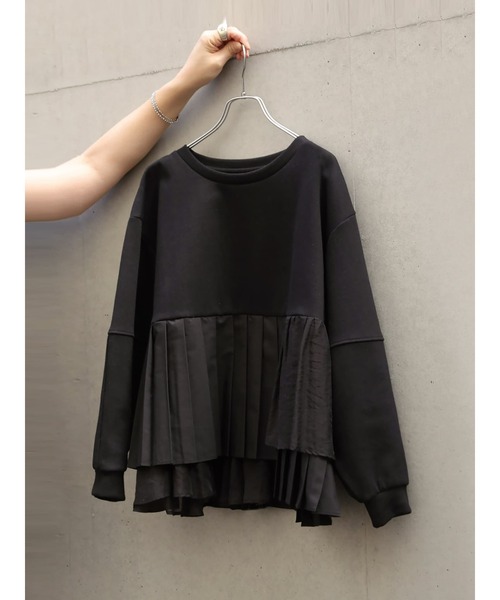Brown&Street(ブラウンアンドストリート)の「プリーツレイヤードぺプラム(スウェット・レディース・ブラック/オフホワイト・FREE)」の1枚目の写真