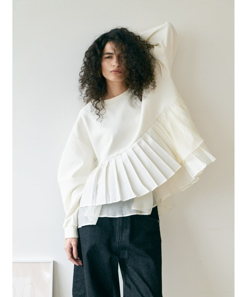 Brown&Street(ブラウンアンドストリート)の「プリーツレイヤードぺプラム(スウェット・レディース・ブラック/オフホワイト・FREE)」の3枚目の写真