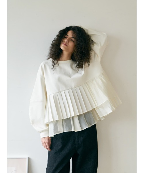 Brown&Street(ブラウンアンドストリート)の「プリーツレイヤードぺプラム(スウェット・レディース・ブラック/オフホワイト・FREE)」の5枚目の写真