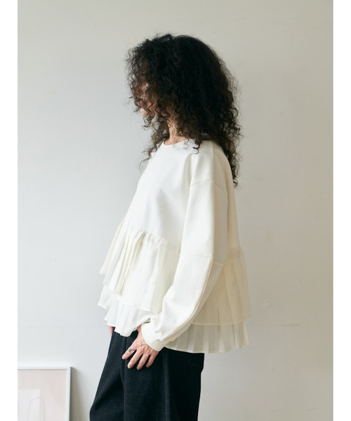 Brown&Street(ブラウンアンドストリート)の「プリーツレイヤードぺプラム(スウェット・レディース・ブラック/オフホワイト・FREE)」の11枚目の写真