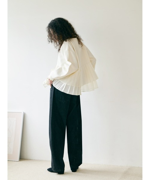 Brown&Street(ブラウンアンドストリート)の「プリーツレイヤードぺプラム(スウェット・レディース・ブラック/オフホワイト・FREE)」の13枚目の写真
