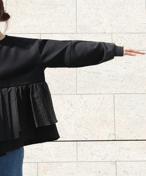 Brown&Street(ブラウンアンドストリート)の「プリーツレイヤードぺプラム(スウェット・レディース・ブラック/オフホワイト・FREE)」の16枚目の写真