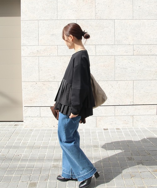 Brown&Street(ブラウンアンドストリート)の「プリーツレイヤードぺプラム(スウェット・レディース・ブラック/オフホワイト・FREE)」の17枚目の写真