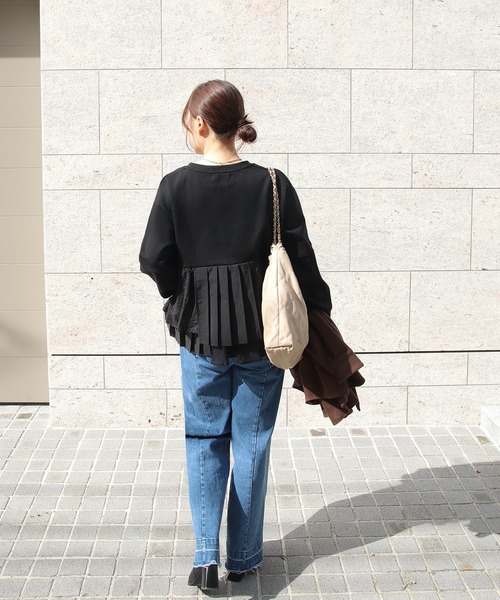 Brown&Street(ブラウンアンドストリート)の「プリーツレイヤードぺプラム(スウェット・レディース・ブラック/オフホワイト・FREE)」の18枚目の写真