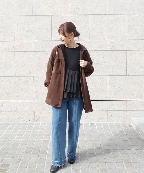 Brown&Street(ブラウンアンドストリート)の「プリーツレイヤードぺプラム(スウェット・レディース・ブラック/オフホワイト・FREE)」の19枚目の写真