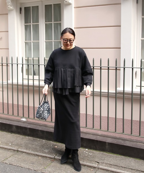 Brown&Street(ブラウンアンドストリート)の「プリーツレイヤードぺプラム(スウェット・レディース・ブラック/オフホワイト・FREE)」の20枚目の写真