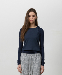 THREE TO EIGHTY（スリートゥエイティー）の「KNOTTED STRAP LAYERED TEE NAVY（Tシャツ/カットソー）」