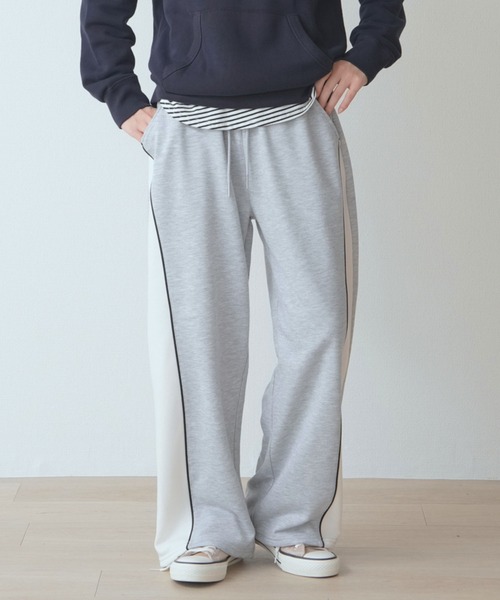 裏毛 配色切替 配色パイピング スェットワイドパンツ（スウェット
