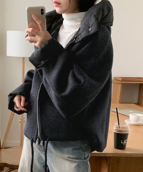 FAVORITO(ファヴォリート)の「フード取り外せジップスドローストリングジャケット(ブルゾン・レディース・ネイビー/ブラウン・F)」の22枚目の写真