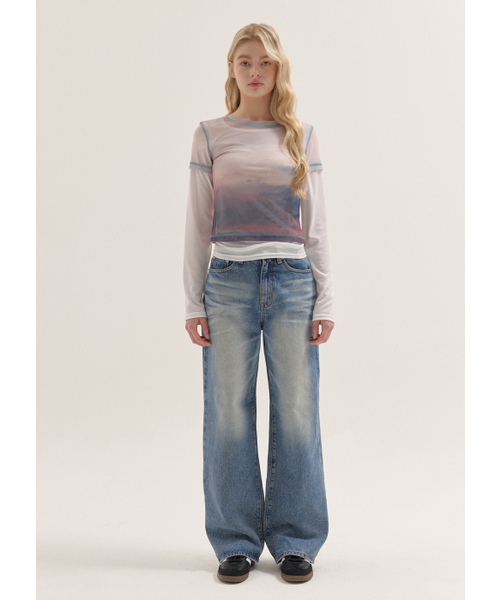 BUTTON UP(ボタンアップ)の「エンボワッシドワイドデニム(デニムパンツ・レディース・その他・SMALL/MEDIUM/LARGE)」の2枚目の写真