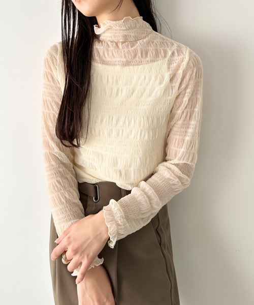 LOVALOT（ラバロット）の「シアーハイネックトップス ギャザー（Tシャツ/カットソー・レディース・ブラック/アイボリー/ホワイト・FREE）」の20枚目の写真