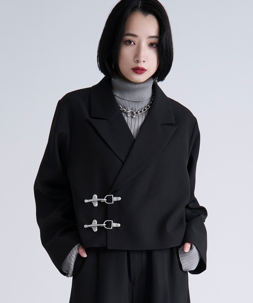 Ellno Loset(エルノロゼット)の「ファイヤーマンバックルショートジャケット/SETUP対応(テーラードジャケット・メンズ・ブラック/ブルーグレー/パープル・X-SMALL/SMALL/MEDIUM/LARGE)」の13枚目の写真