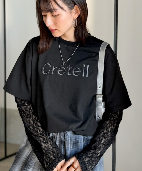 classicalelf（クラシカルエルフ）の「レースでカジュアルの中に女性らしさをプラス!レイヤード風レース袖ドッキングTシャツ（レース柄アソート）（Tシャツ/カットソー・レディース・チャコール/オフホワイト/ブラック・LARGE/MEDIUM/SMALL/X-LARGE）」の15枚目の写真