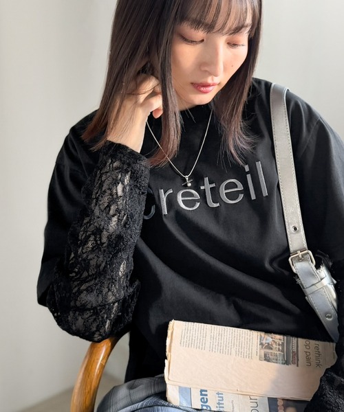 classicalelf（クラシカルエルフ）の「レースでカジュアルの中に女性らしさをプラス!レイヤード風レース袖ドッキングTシャツ（レース柄アソート）（Tシャツ/カットソー・レディース・チャコール/オフホワイト/ブラック・LARGE/MEDIUM/SMALL/X-LARGE）」の13枚目の写真