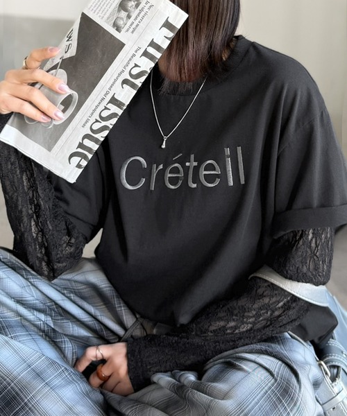 classicalelf（クラシカルエルフ）の「レースでカジュアルの中に女性らしさをプラス!レイヤード風レース袖ドッキングTシャツ（レース柄アソート）（Tシャツ/カットソー・レディース・チャコール/オフホワイト/ブラック・LARGE/MEDIUM/SMALL/X-LARGE）」の19枚目の写真
