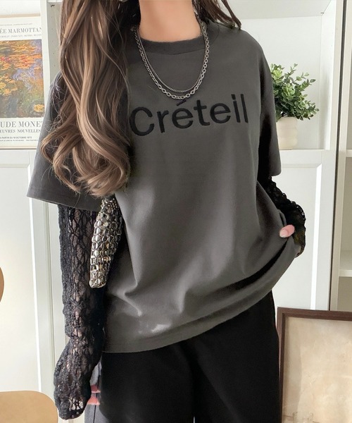 classicalelf（クラシカルエルフ）の「レースでカジュアルの中に女性らしさをプラス!レイヤード風レース袖ドッキングTシャツ（レース柄アソート）（Tシャツ/カットソー・レディース・チャコール/オフホワイト/ブラック・LARGE/MEDIUM/SMALL/X-LARGE）」の20枚目の写真