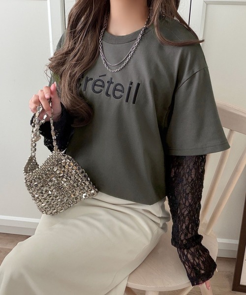 classicalelf（クラシカルエルフ）の「レースでカジュアルの中に女性らしさをプラス!レイヤード風レース袖ドッキングTシャツ（レース柄アソート）（Tシャツ/カットソー・レディース・チャコール/オフホワイト/ブラック・LARGE/MEDIUM/SMALL/X-LARGE）」の22枚目の写真