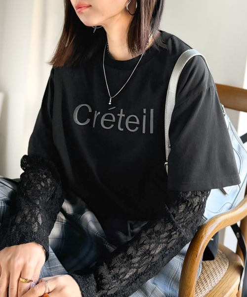 classicalelf（クラシカルエルフ）の「レースでカジュアルの中に女性らしさをプラス!レイヤード風レース袖ドッキングTシャツ（レース柄アソート）（Tシャツ/カットソー・レディース・チャコール/オフホワイト/ブラック・LARGE/MEDIUM/SMALL/X-LARGE）」の14枚目の写真