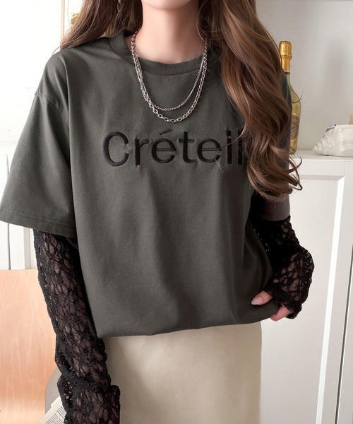 classicalelf（クラシカルエルフ）の「レースでカジュアルの中に女性らしさをプラス!レイヤード風レース袖ドッキングTシャツ（レース柄アソート）（Tシャツ/カットソー・レディース・チャコール/オフホワイト/ブラック・LARGE/MEDIUM/SMALL/X-LARGE）」の21枚目の写真