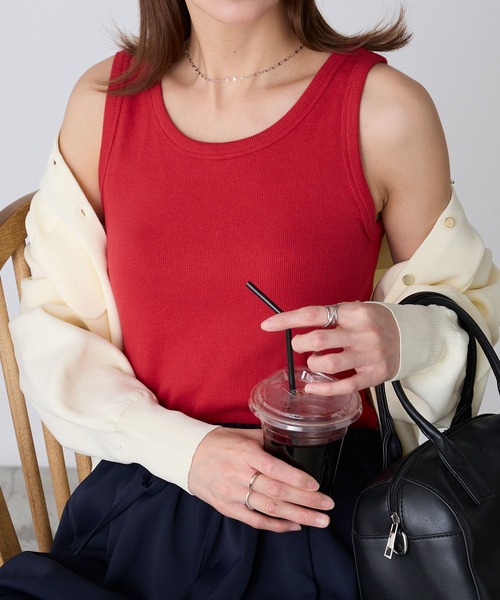 BONLECILL（ボンルシール）の「【接触冷感/抗菌防臭】カップ付きUネックタンクトップ（タンクトップ・レディース・モカ/ミント/オレンジ/ブラウン/レッド/ピンク/アイボリー/ブラック/チャコールグレー/ブルー・S/M/L/LL）」の9枚目の写真