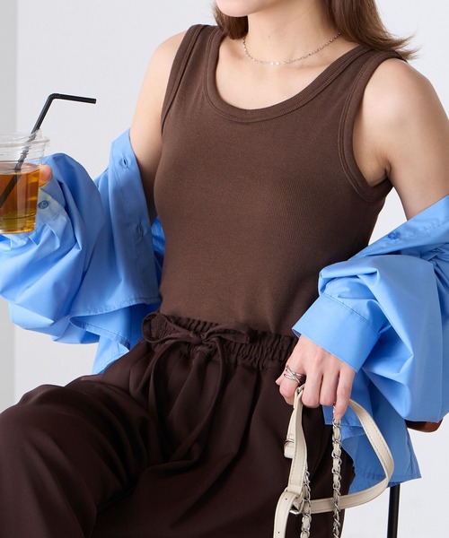 BONLECILL（ボンルシール）の「【接触冷感/抗菌防臭】カップ付きUネックタンクトップ（タンクトップ・レディース・モカ/ミント/オレンジ/ブラウン/レッド/ピンク/アイボリー/ブラック/チャコールグレー/ブルー・S/M/L/LL）」の12枚目の写真