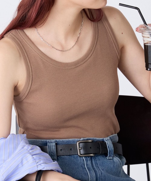 BONLECILL（ボンルシール）の「【接触冷感/抗菌防臭】カップ付きUネックタンクトップ（タンクトップ・レディース・モカ/ミント/オレンジ/ブラウン/レッド/ピンク/アイボリー/ブラック/チャコールグレー/ブルー・S/M/L/LL）」の13枚目の写真