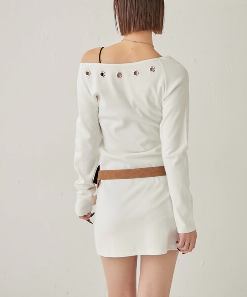 WHO'S WHO gallery（フーズフーギャラリー）の「アイレットリブワンピース（ワンピース・レディース・グレー/ブラック/ホワイト・FREE）」の4枚目の写真