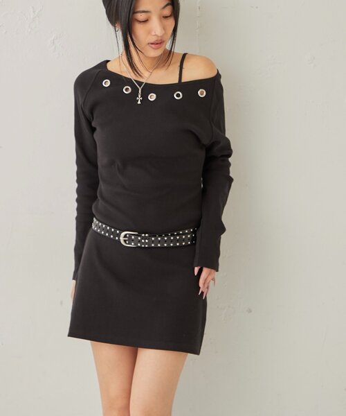 WHO'S WHO gallery（フーズフーギャラリー）の「アイレットリブワンピース（ワンピース・レディース・グレー/ブラック/ホワイト・FREE）」の10枚目の写真