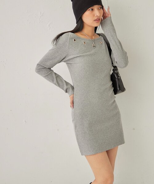 WHO'S WHO gallery（フーズフーギャラリー）の「アイレットリブワンピース（ワンピース・レディース・グレー/ブラック/ホワイト・FREE）」の14枚目の写真