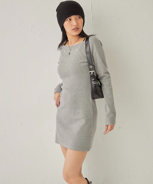 WHO'S WHO gallery（フーズフーギャラリー）の「アイレットリブワンピース（ワンピース・レディース・グレー/ブラック/ホワイト・FREE）」の15枚目の写真