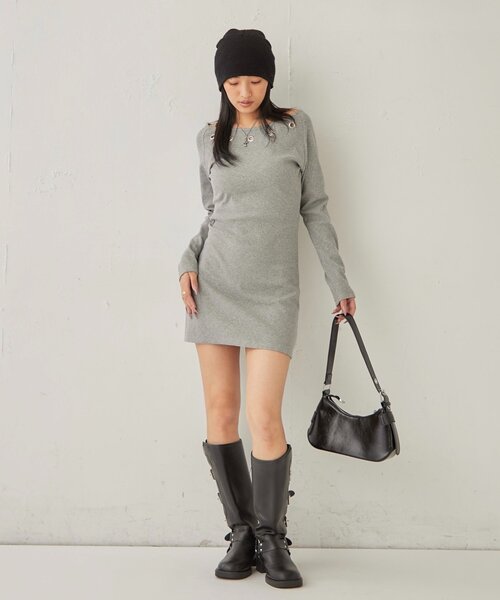 WHO'S WHO gallery（フーズフーギャラリー）の「アイレットリブワンピース（ワンピース・レディース・グレー/ブラック/ホワイト・FREE）」の18枚目の写真