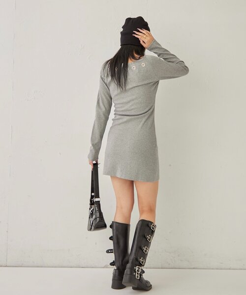 WHO'S WHO gallery（フーズフーギャラリー）の「アイレットリブワンピース（ワンピース・レディース・グレー/ブラック/ホワイト・FREE）」の19枚目の写真