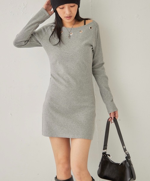 WHO'S WHO gallery（フーズフーギャラリー）の「アイレットリブワンピース（ワンピース・レディース・グレー/ブラック/ホワイト・FREE）」の3枚目の写真