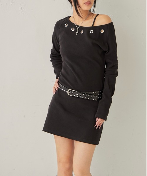 WHO'S WHO gallery（フーズフーギャラリー）の「アイレットリブワンピース（ワンピース・レディース・グレー/ブラック/ホワイト・FREE）」の2枚目の写真